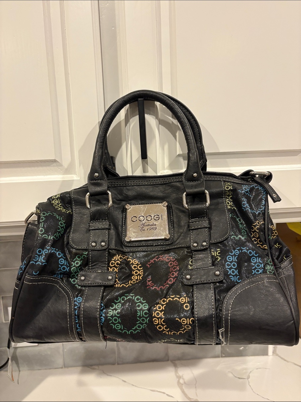 COOGI Black Satchel with Multicolor Logo Rings